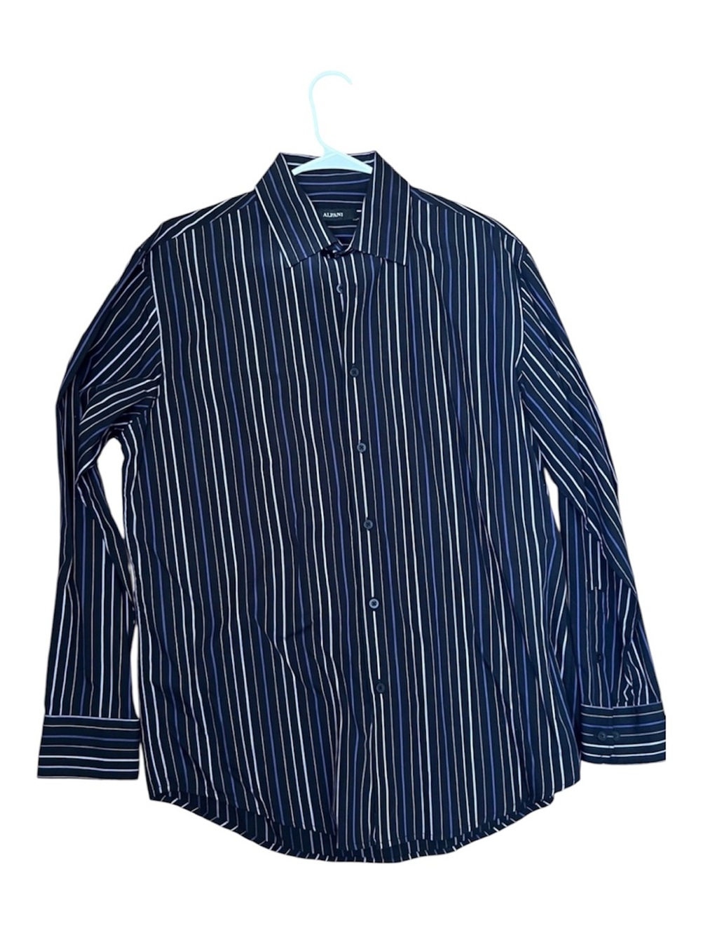 Alfani Men's Navy Black Pinstripe Dress Shirt